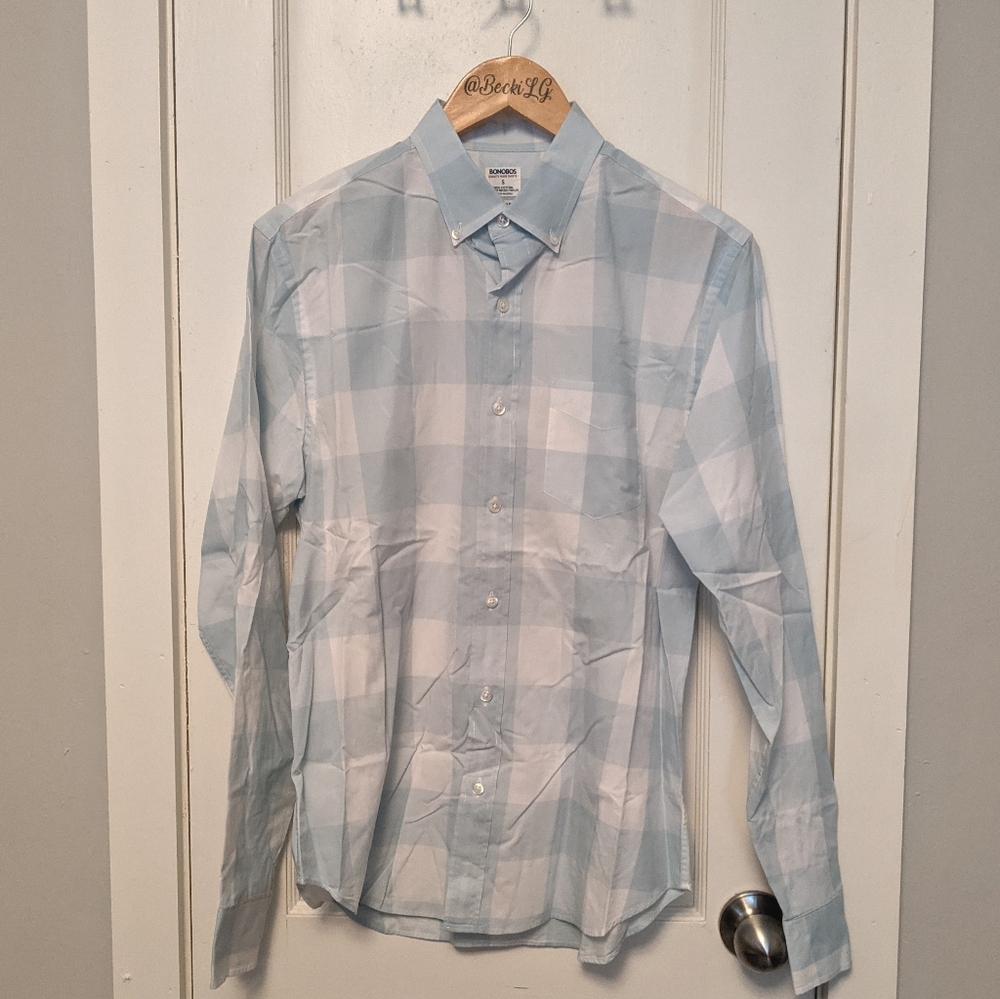 Bonobos Light Blue and White Checkered Casual Button Down Men's Shirt